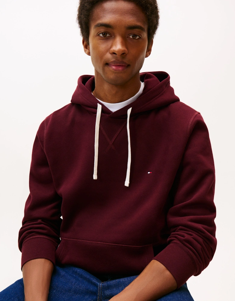 Essential Flag Embroidery Mens Fleece Hoodie - Deep Burgundy
