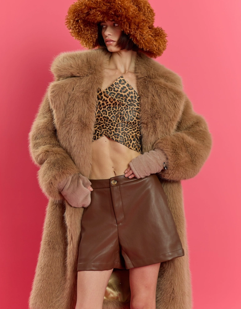 Mocha Bamboo Blend Faux Fur Oversized Coat
