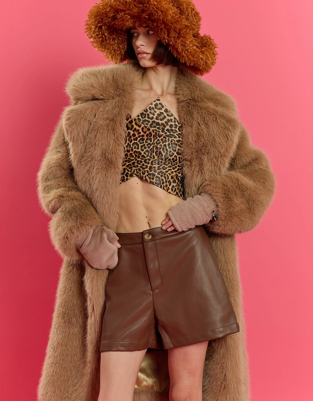 Mocha Bamboo Blend Faux Fur Oversized Coat