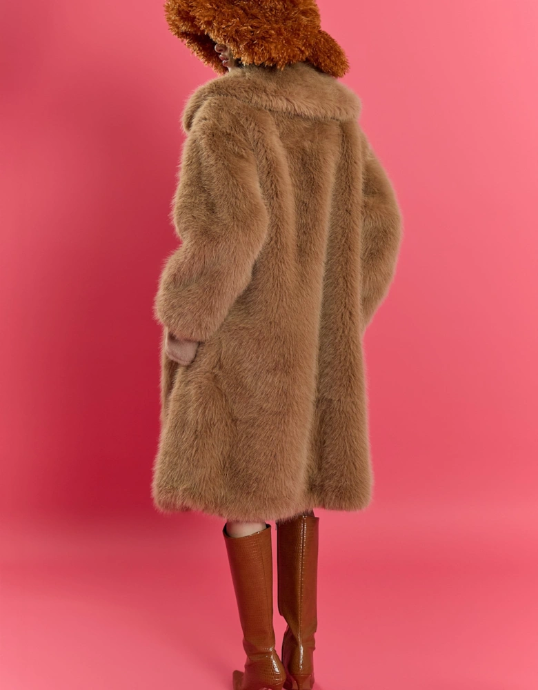 Mocha Bamboo Blend Faux Fur Oversized Coat