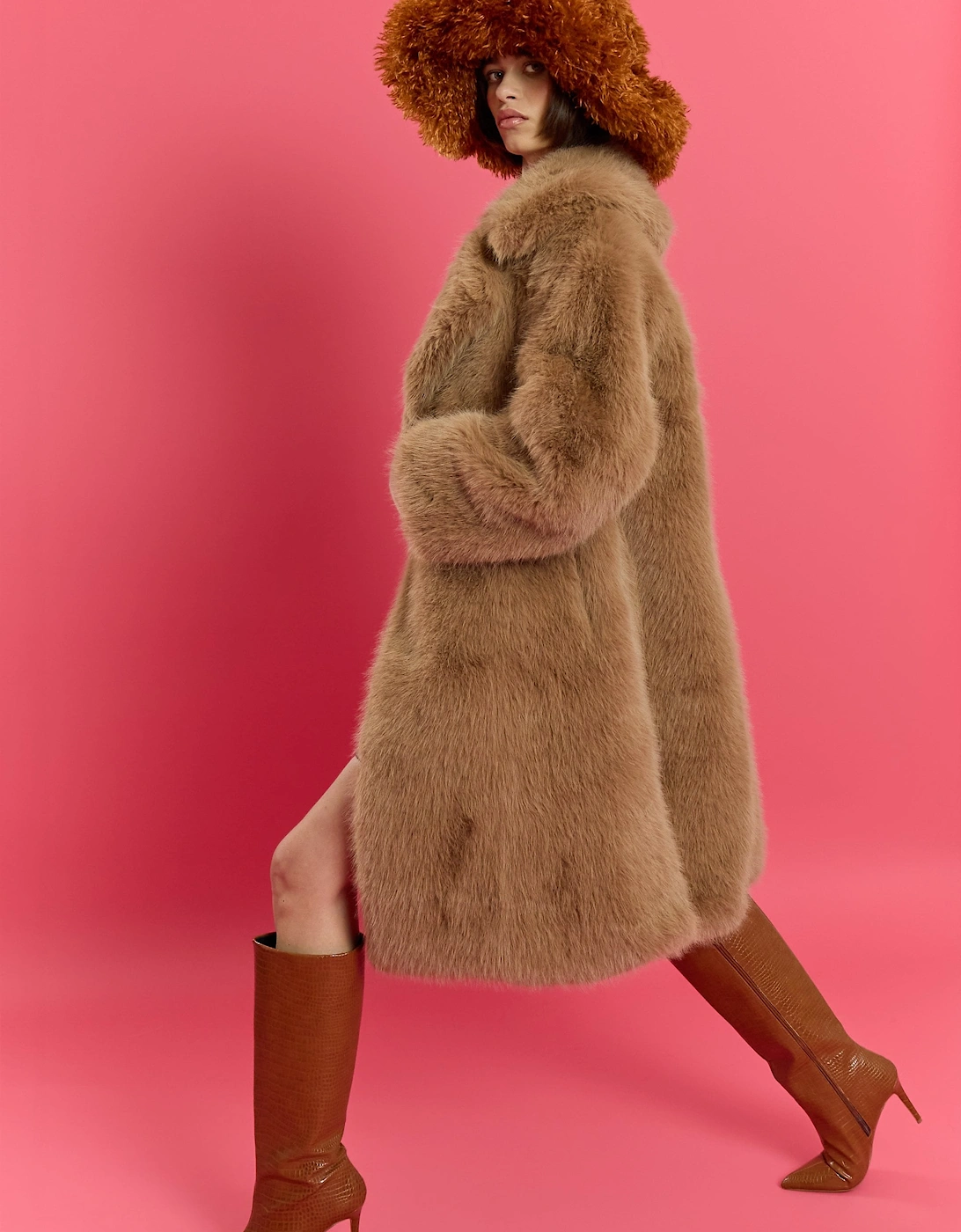 Mocha Bamboo Blend Faux Fur Oversized Coat