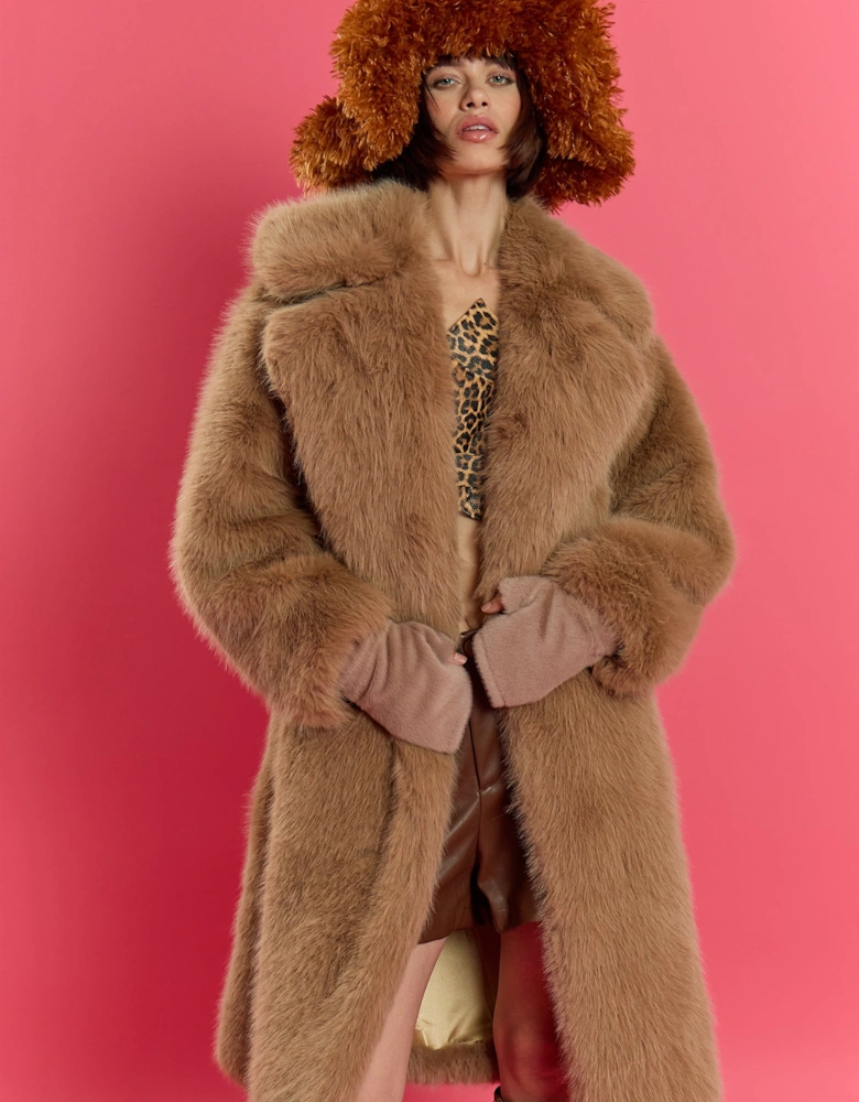 Mocha Bamboo Blend Faux Fur Oversized Coat