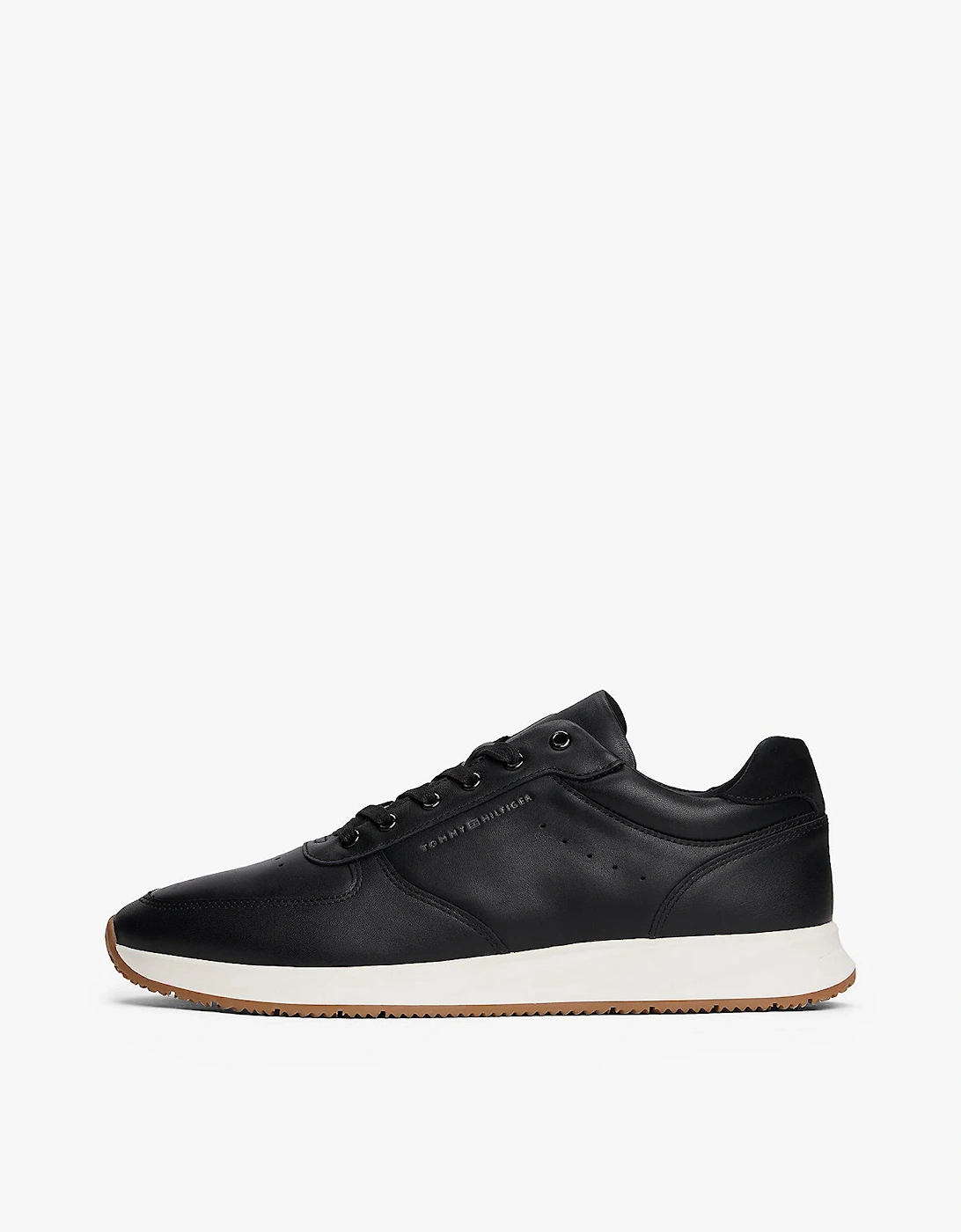 Premium Leather Fine Cleat Hybrid Mens Trainers - Black