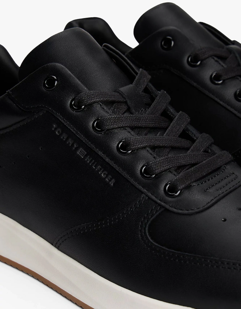Premium Leather Fine Cleat Hybrid Mens Trainers - Black