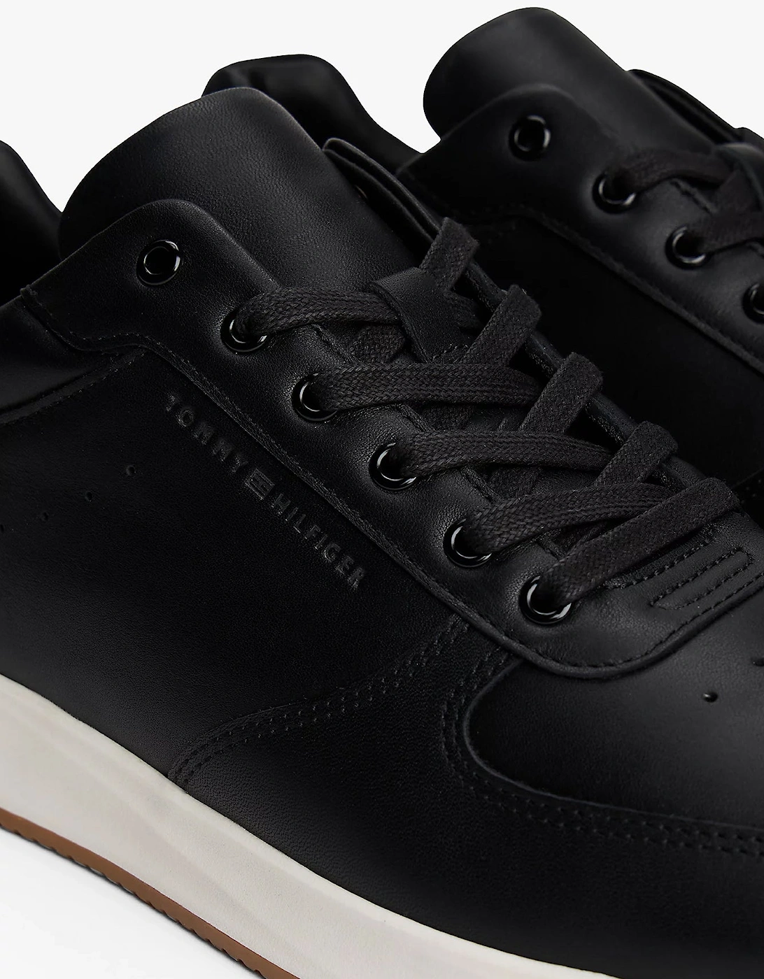 Premium Leather Fine Cleat Hybrid Mens Trainers - Black