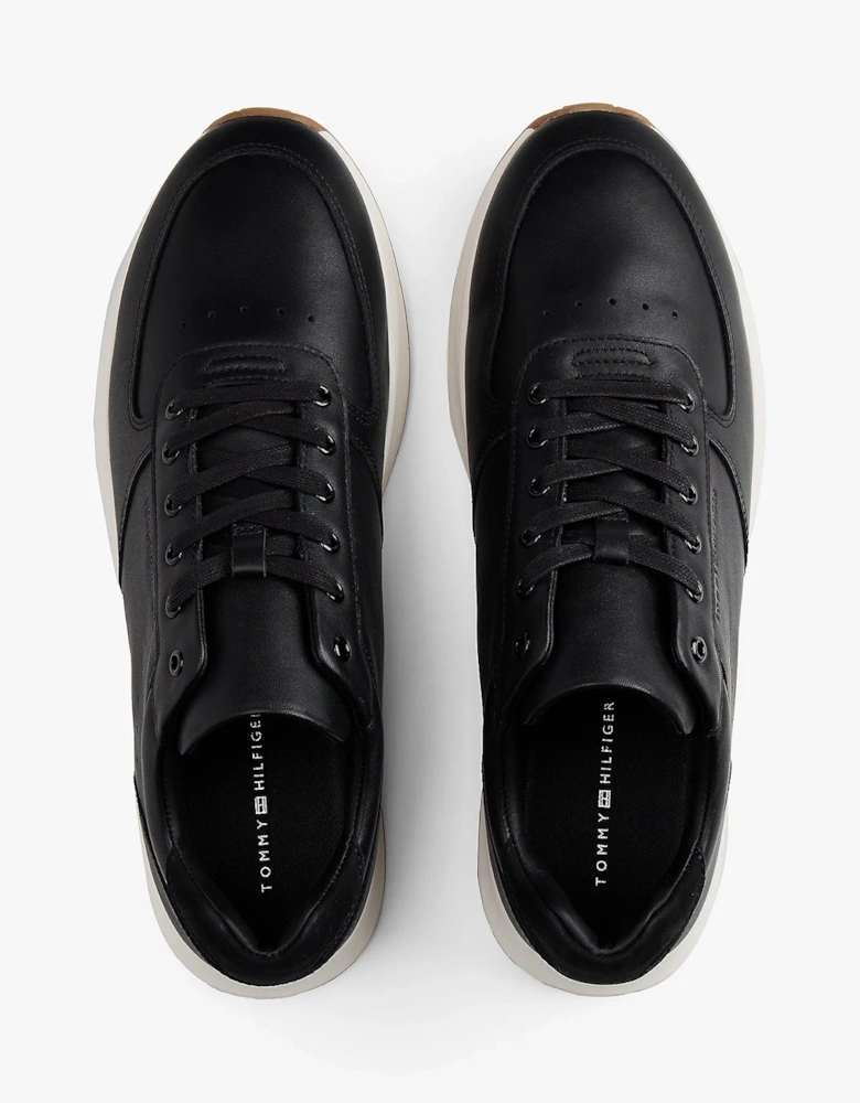 Premium Leather Fine Cleat Hybrid Mens Trainers - Black