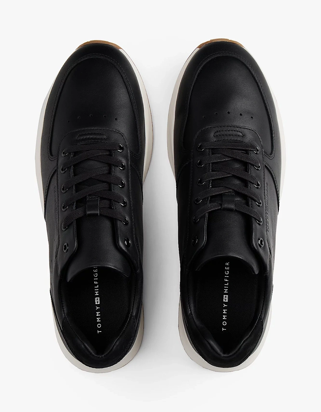 Premium Leather Fine Cleat Hybrid Mens Trainers - Black