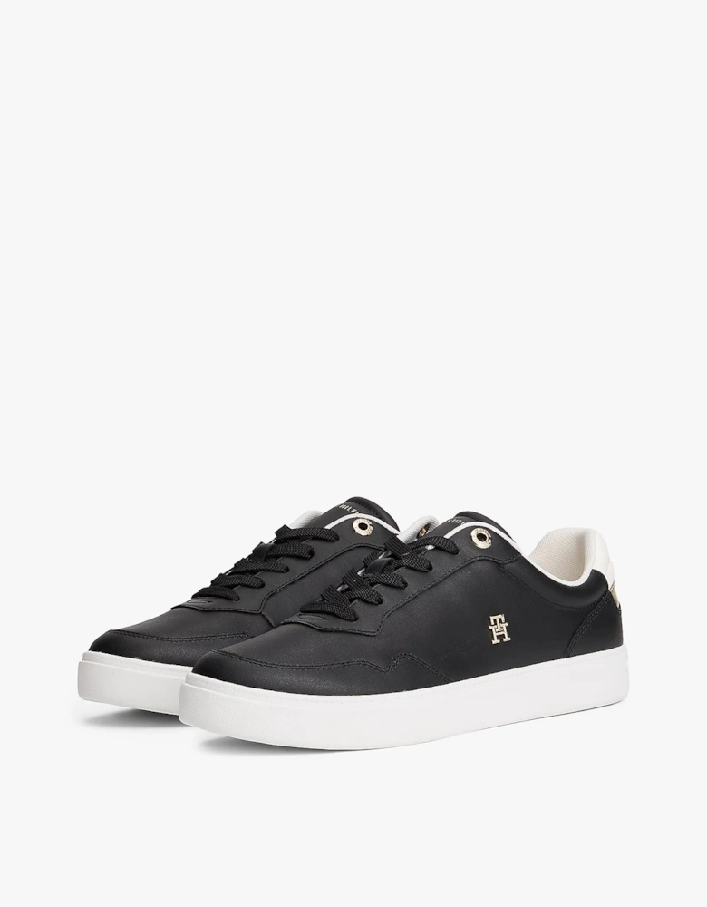 Elevated Womens Leather Court Trainers - Black