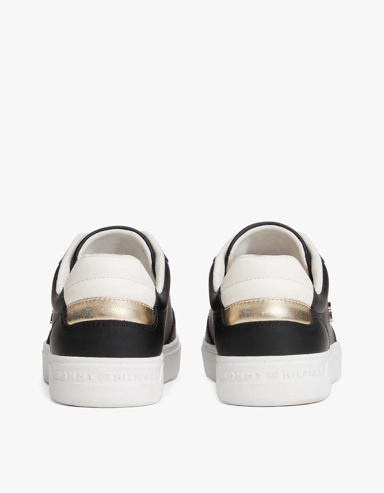 Elevated Womens Leather Court Trainers - Black