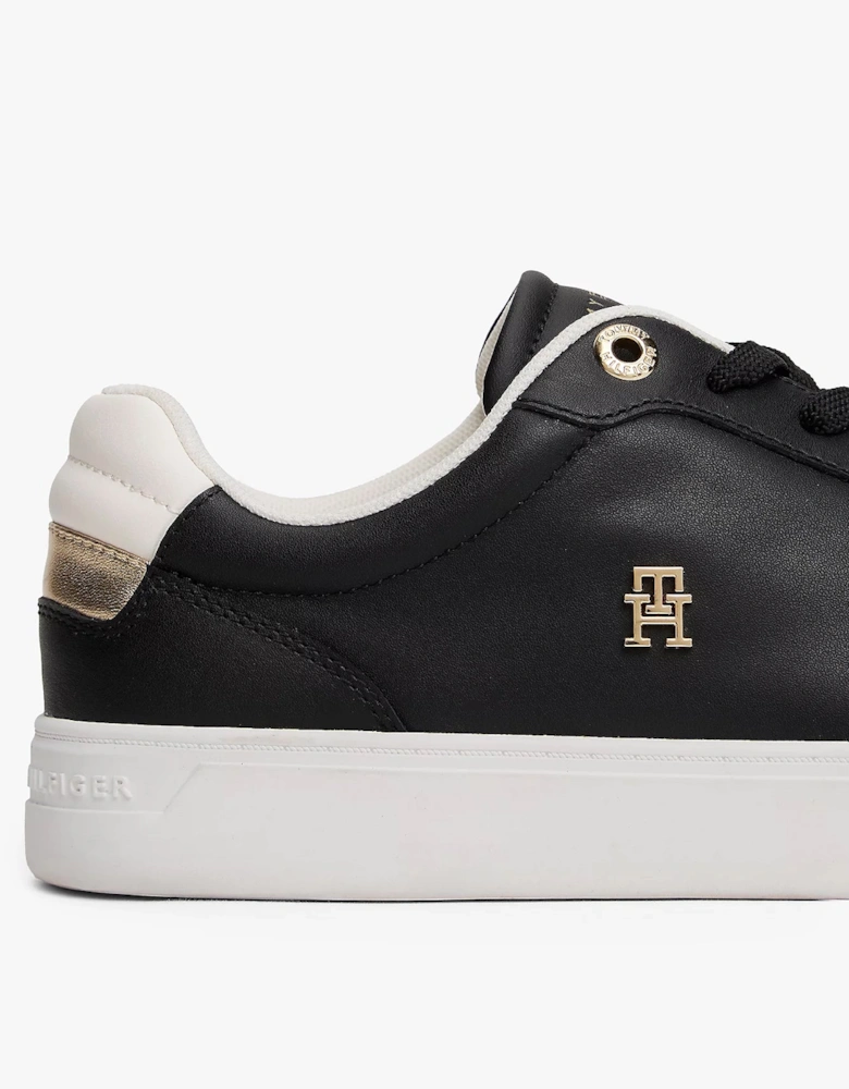 Elevated Womens Leather Court Trainers - Black