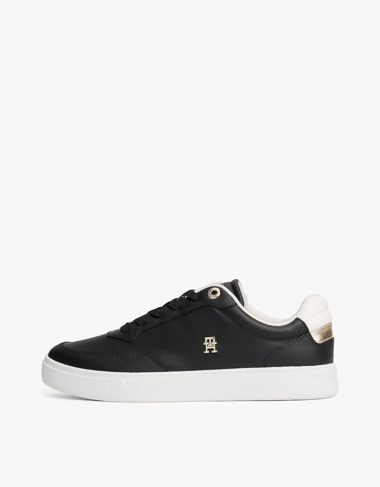Elevated Womens Leather Court Trainers - Black