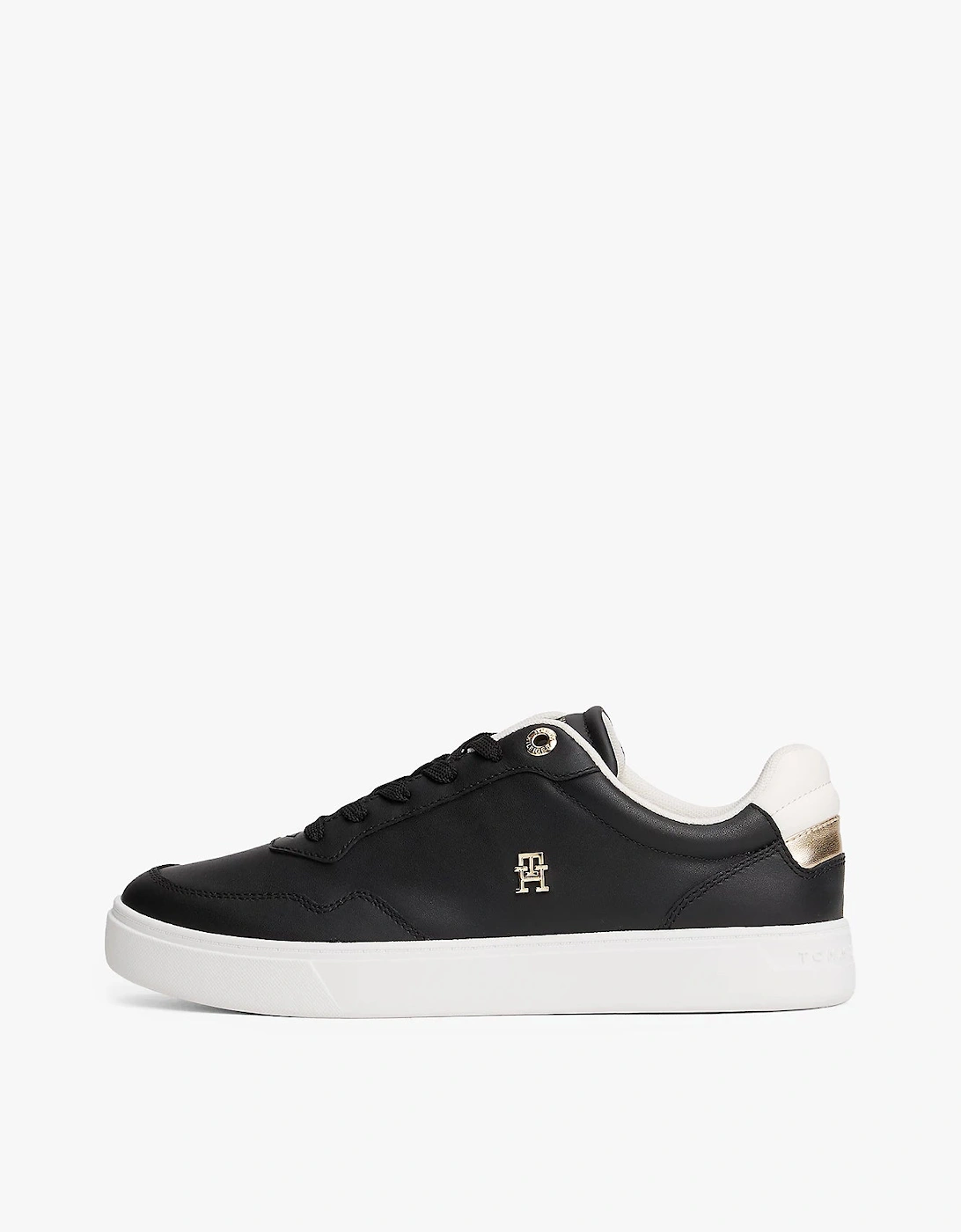 Elevated Womens Leather Court Trainers - Black