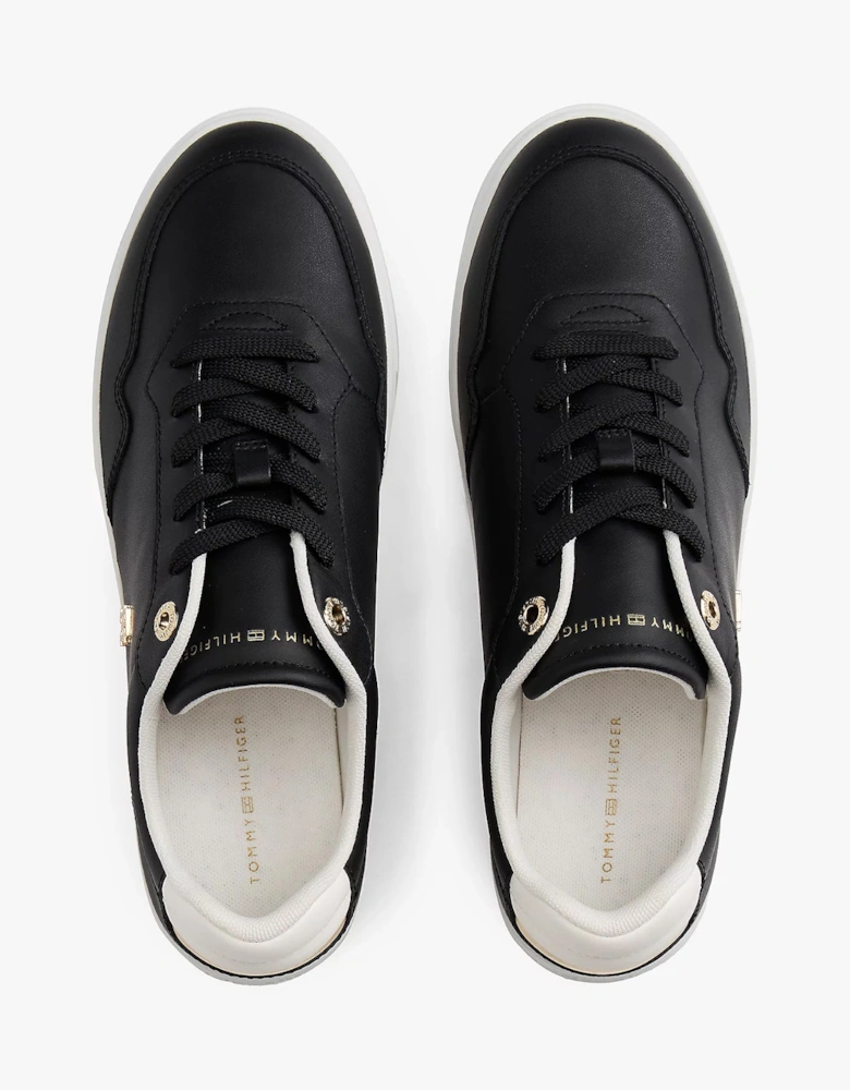Elevated Womens Leather Court Trainers - Black