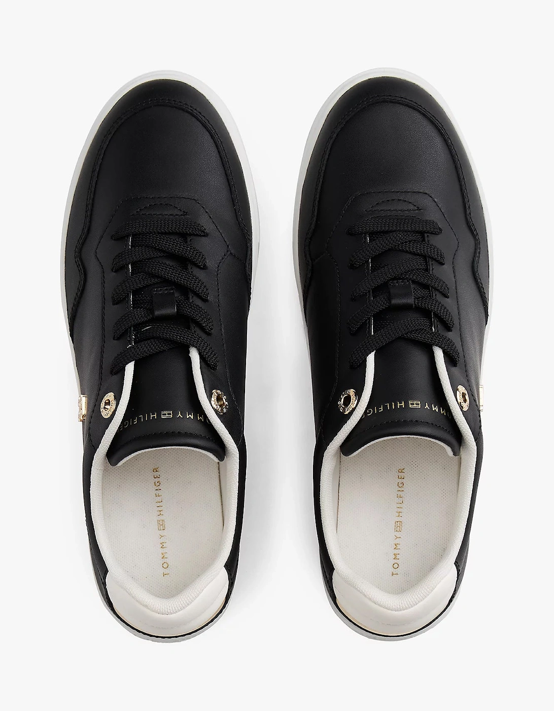 Elevated Womens Leather Court Trainers - Black