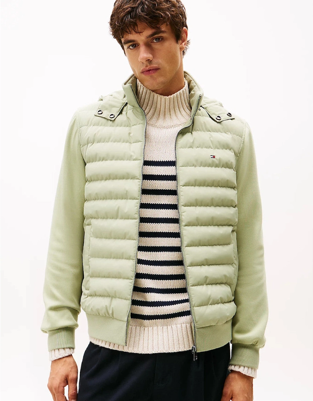 Mix Media Hooded Zip Through L9A Earth Sage