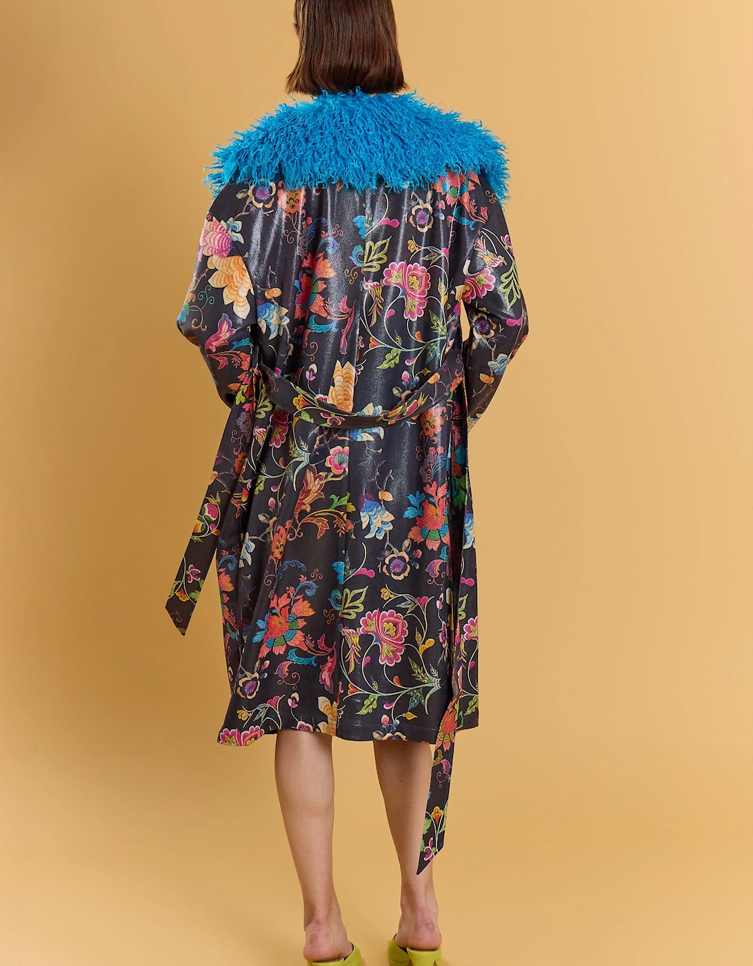 Black Faux Suede Embroidery Effect Trench Coat