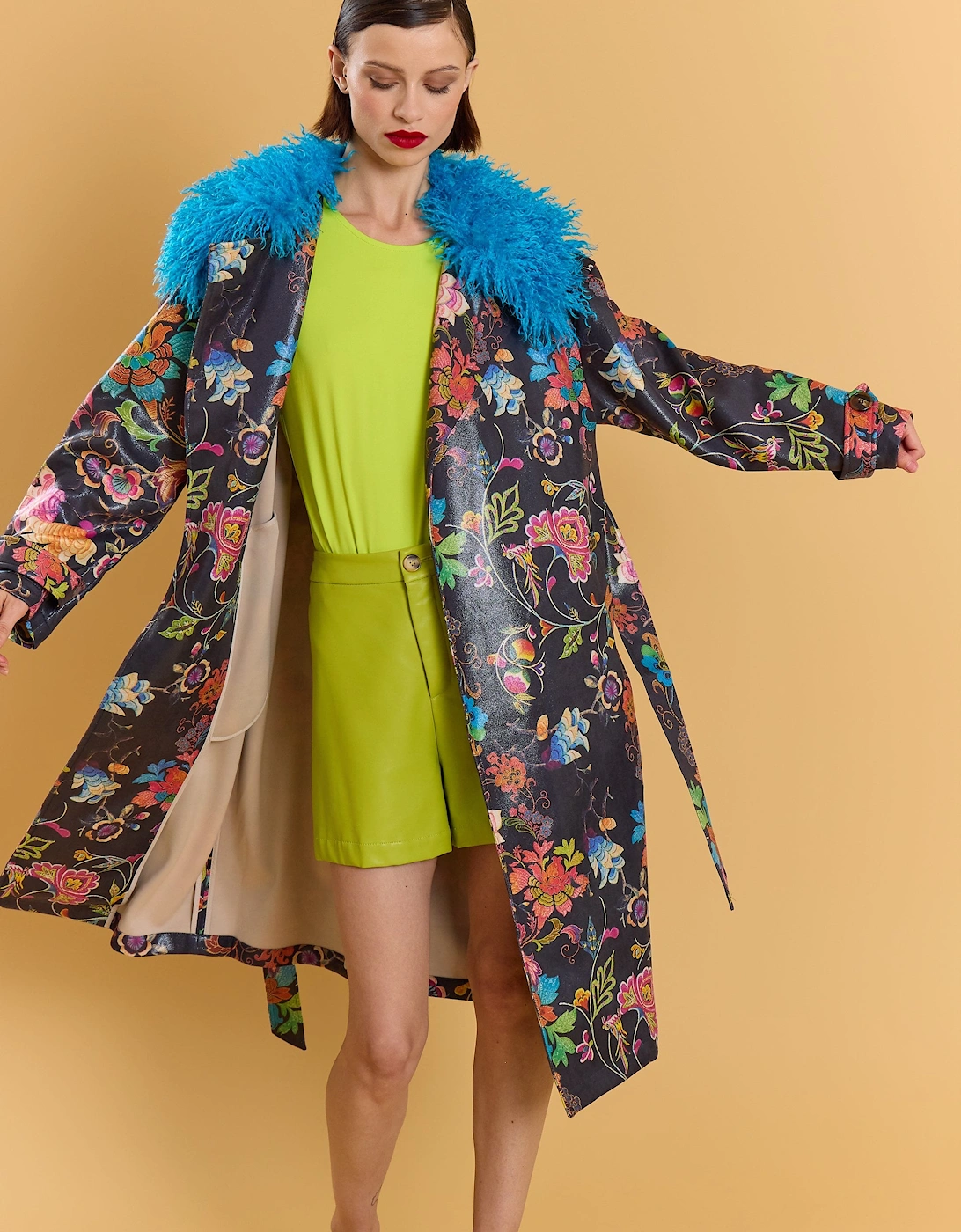 Black Faux Suede Embroidery Effect Trench Coat, 5 of 4
