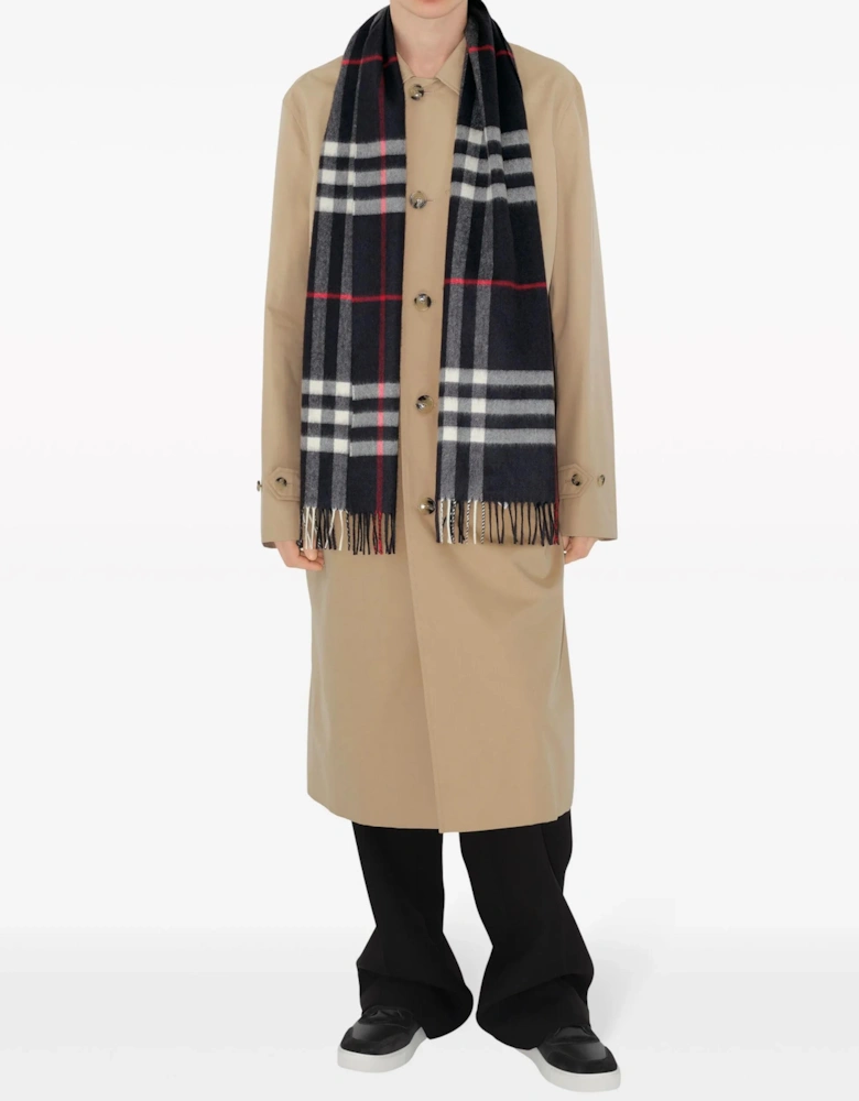 CHECK CASHMERE SCARF NAVY