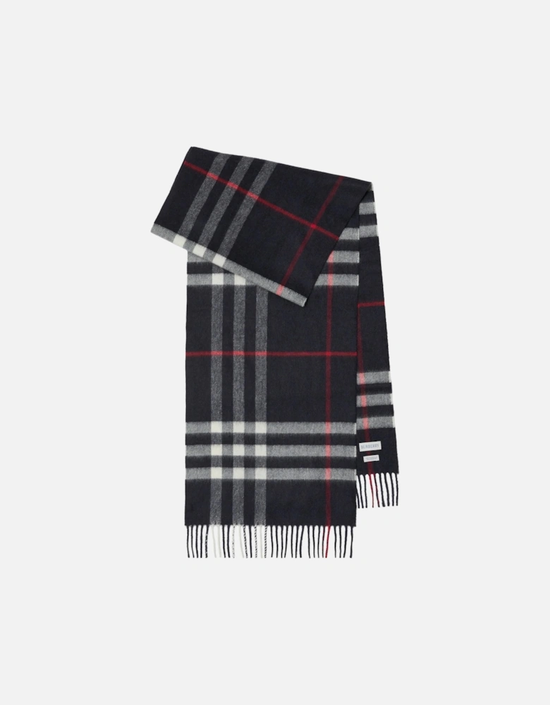 CHECK CASHMERE SCARF NAVY
