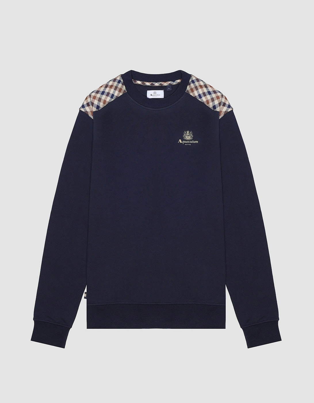 Mens Club Check Shoulder Crew Neck Fleece Sweatshirt - Navy 11, 3 of 2