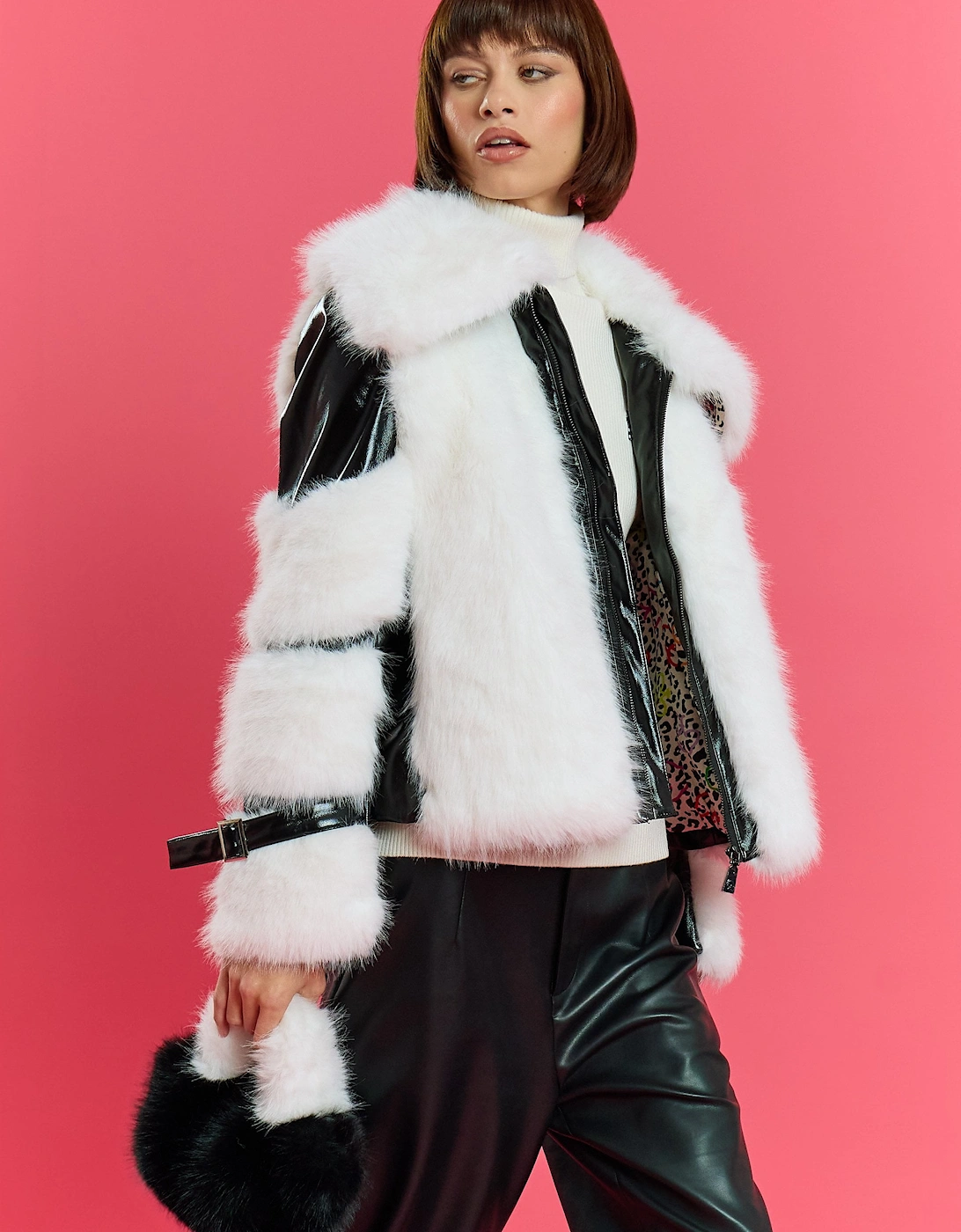 Black and White Handmade Bamboo Faux Fur Coat, 4 of 3