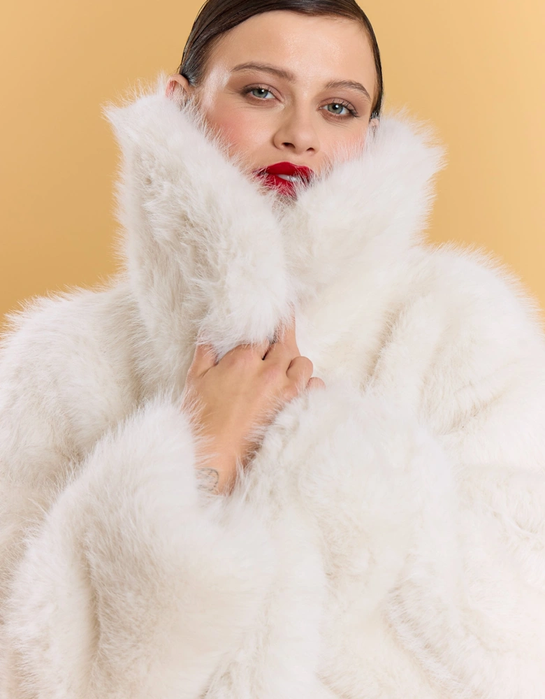 Cream Bamboo Faux Fur Cream Coat