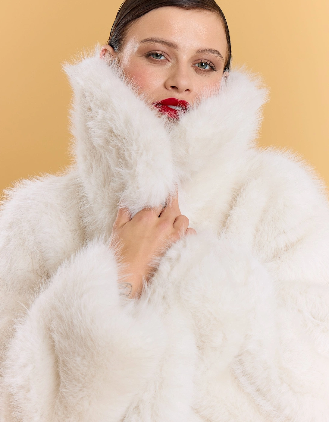 Cream Bamboo Faux Fur Cream Coat