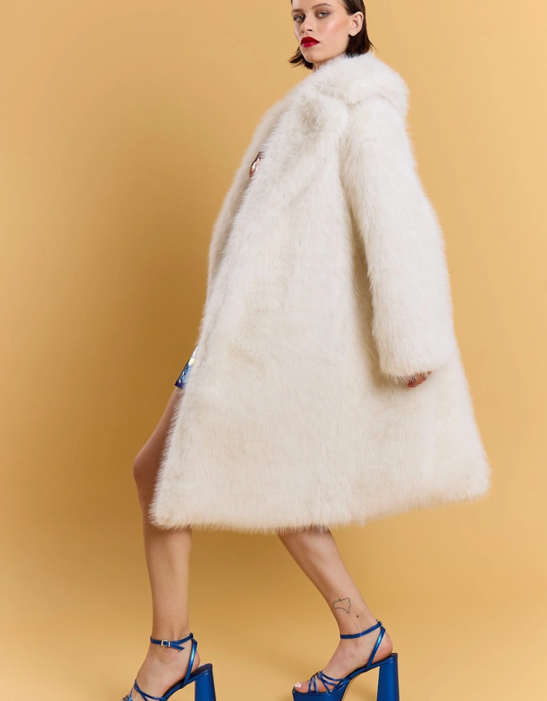 Cream Bamboo Faux Fur Cream Coat