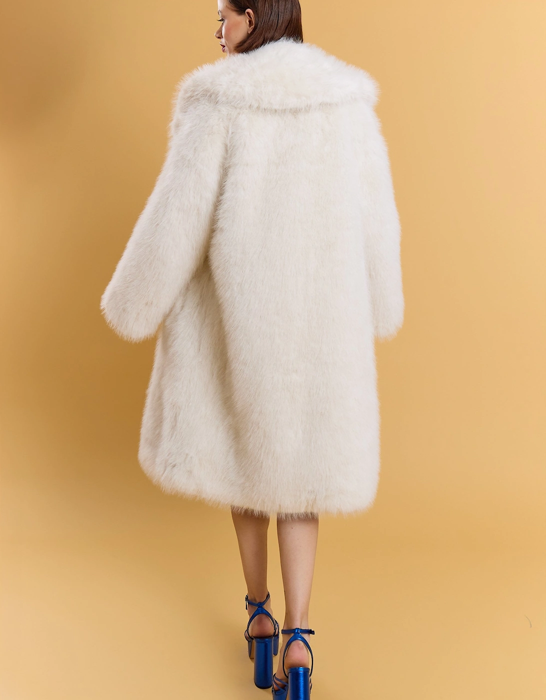 Cream Bamboo Faux Fur Cream Coat