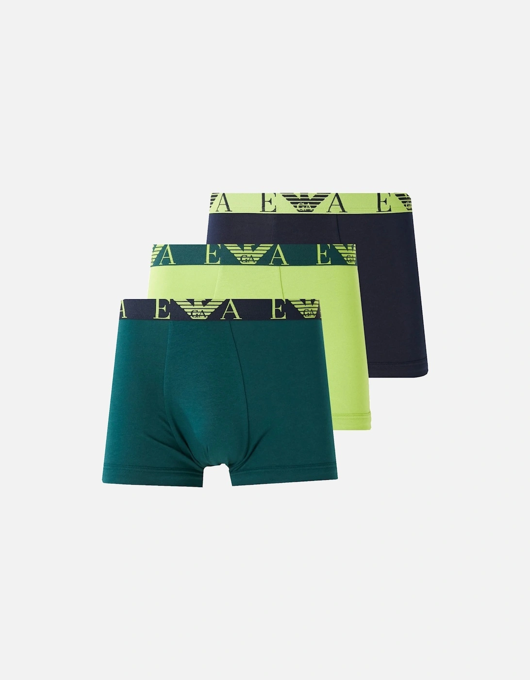 Emporio Armani Men's Green Stretch Cotton Logo 3 Pack Trunks Blue/Pine/Lime - : 33/32/32 M