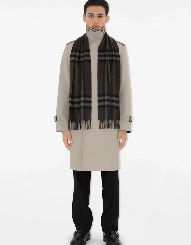 CHECK CASHMERE SCARF CHARCOAL