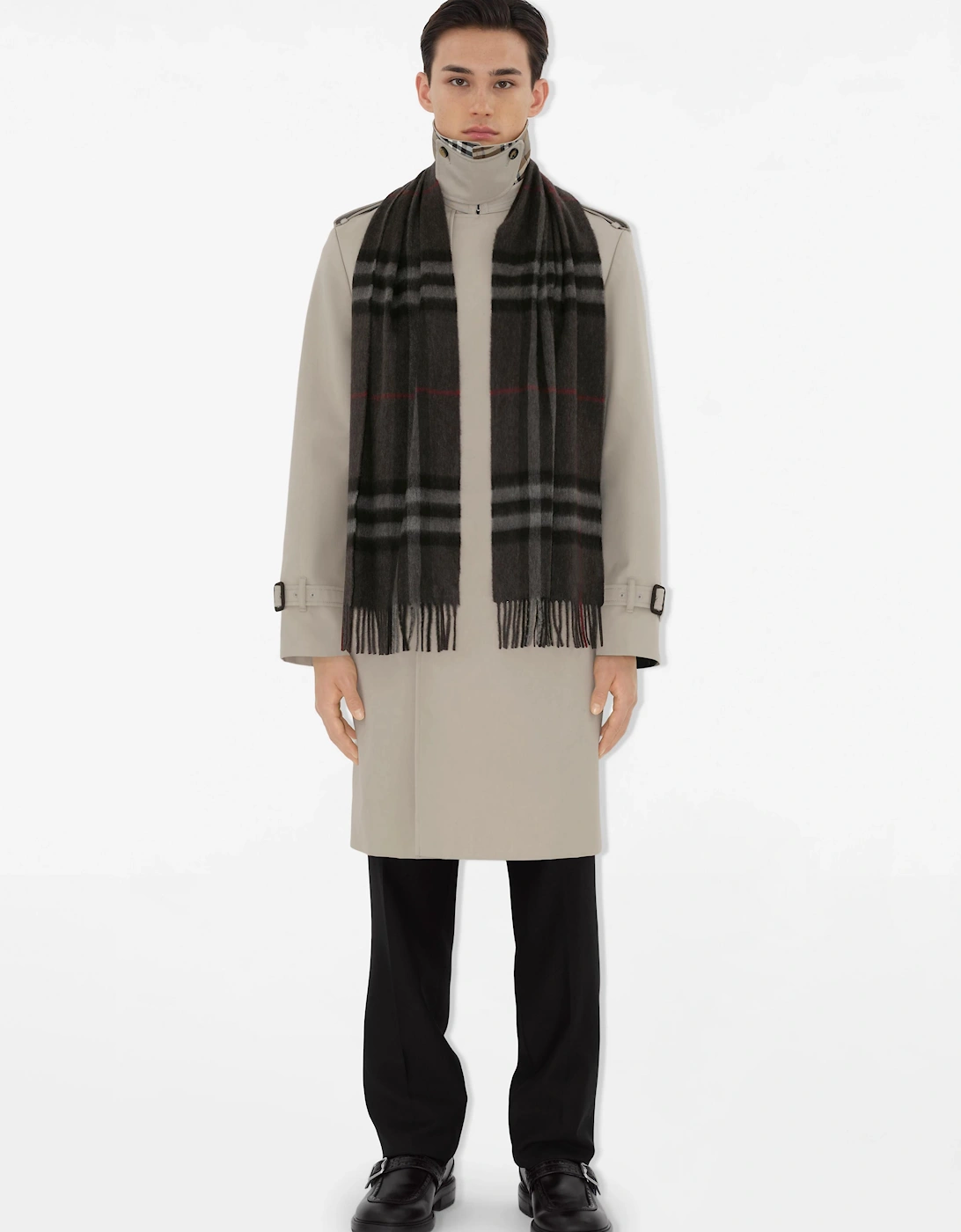 CHECK CASHMERE SCARF CHARCOAL