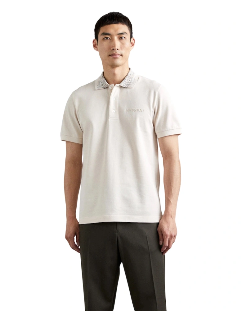 Short Sleeve Polo Off White With Orange Tones Space Dyed