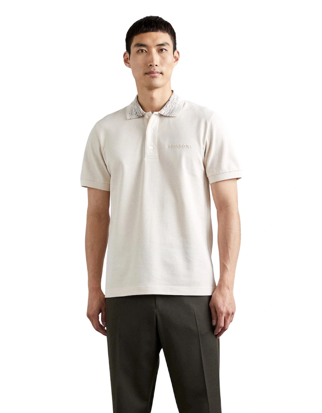Short Sleeve Polo Off White With Orange Tones Space Dyed