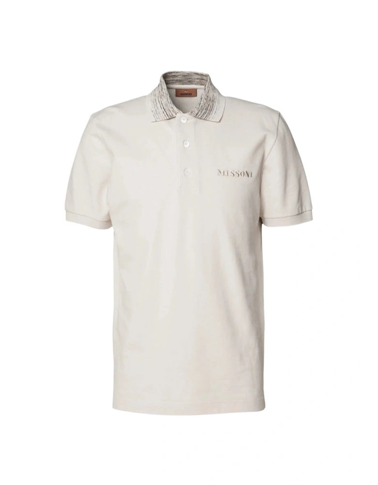 Short Sleeve Polo Off White With Orange Tones Space Dyed