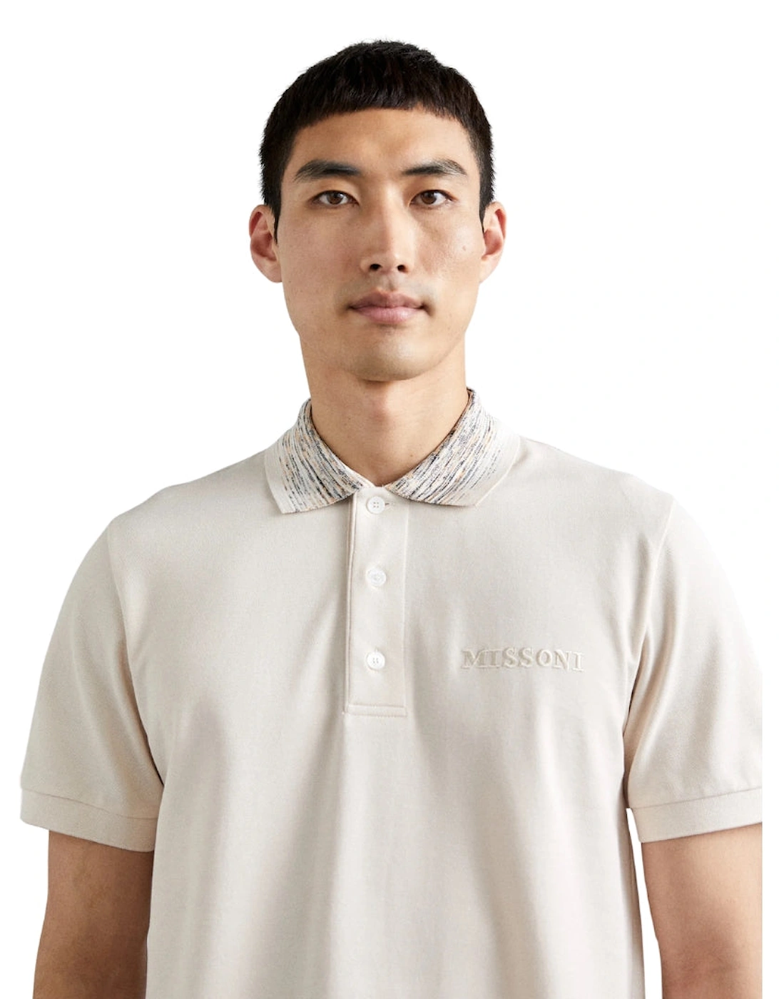 Short Sleeve Polo Off White With Orange Tones Space Dyed