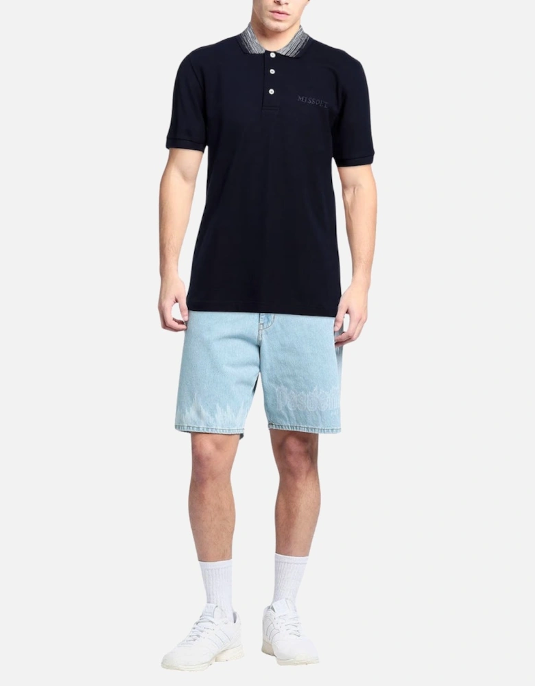 Short Sleeve Polo Blue Navy Base With Blue And Purple Space Dyed