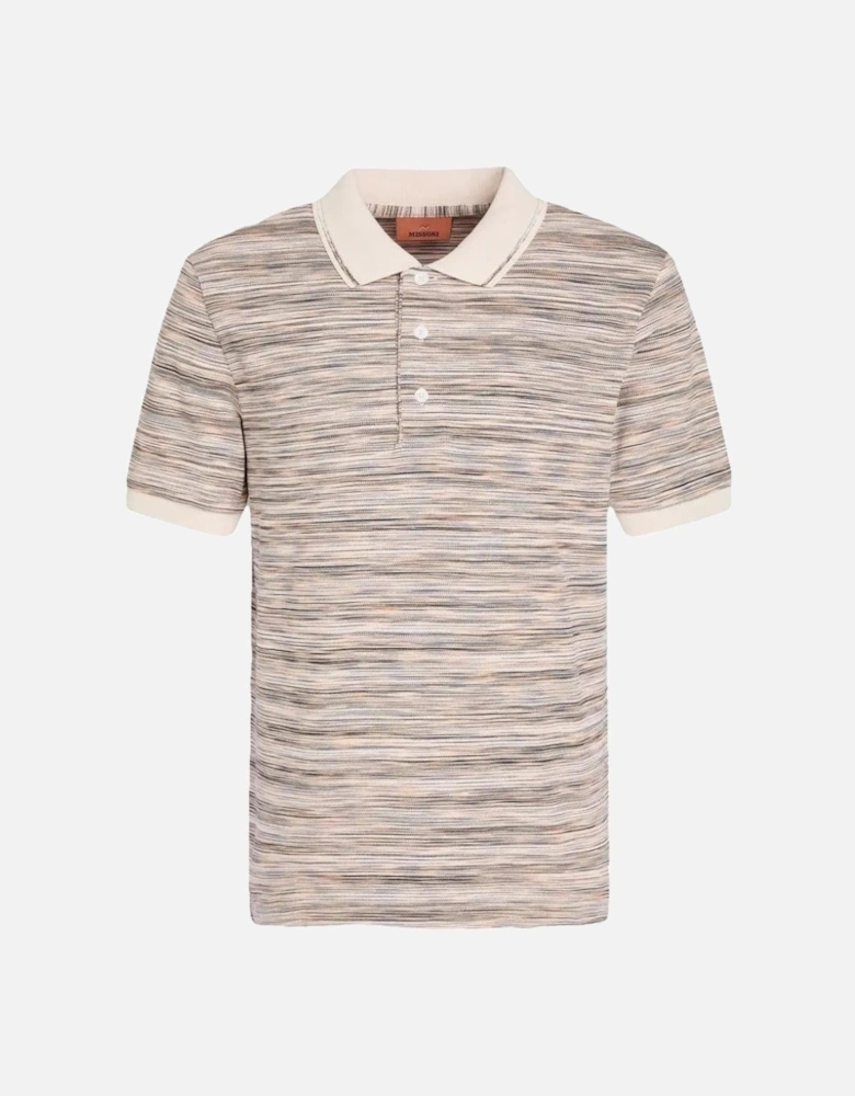 Short Sleeve Polo White And Orange Space Dyed
