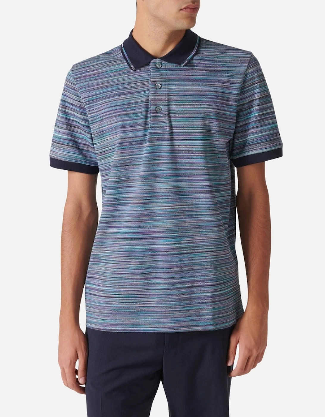 Short Sleeve Polo Blue And Purple Space Dyed