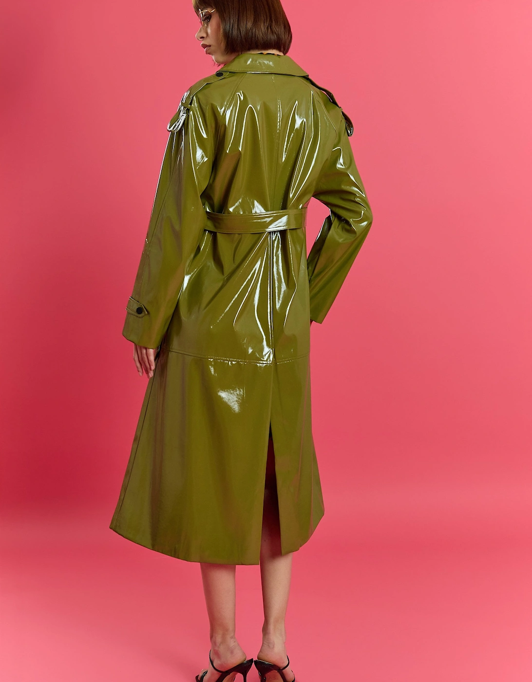 Green Maxi Eco Leather Trench Coat