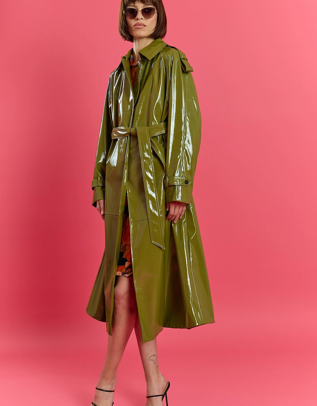 Green Maxi Eco Leather Trench Coat, 6 of 5