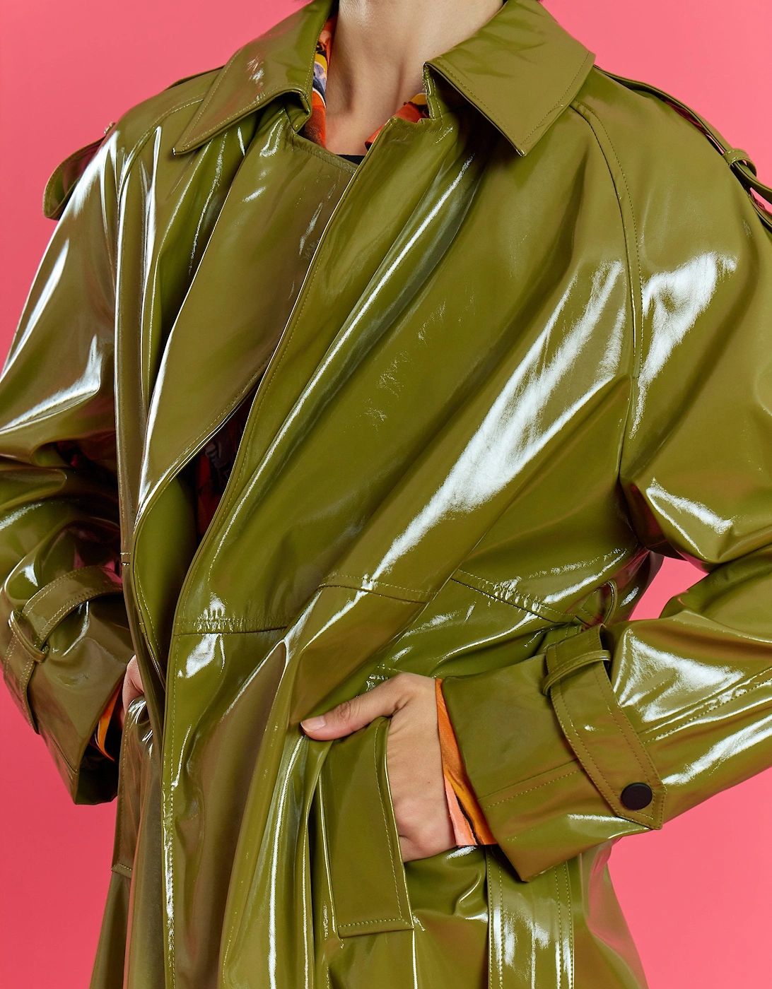 Green Maxi Eco Leather Trench Coat