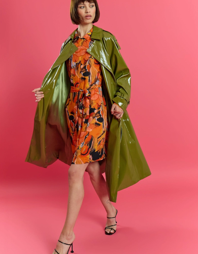Green Maxi Eco Leather Trench Coat