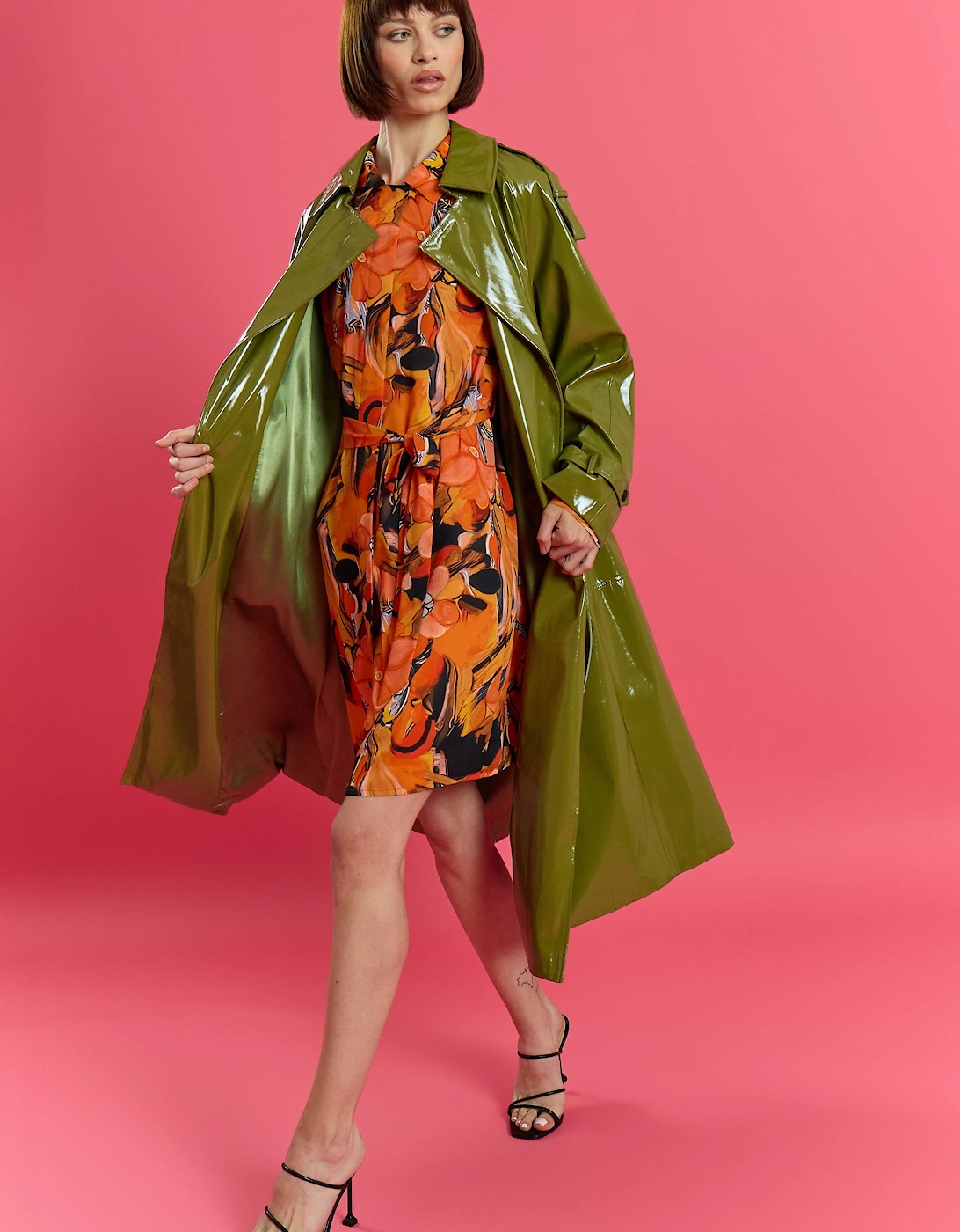 Green Maxi Eco Leather Trench Coat