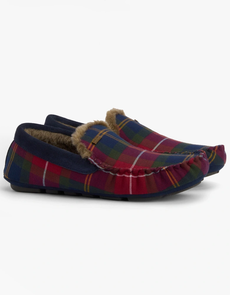 MONTY Mens Moccasin Slippers Winterberry Tartan