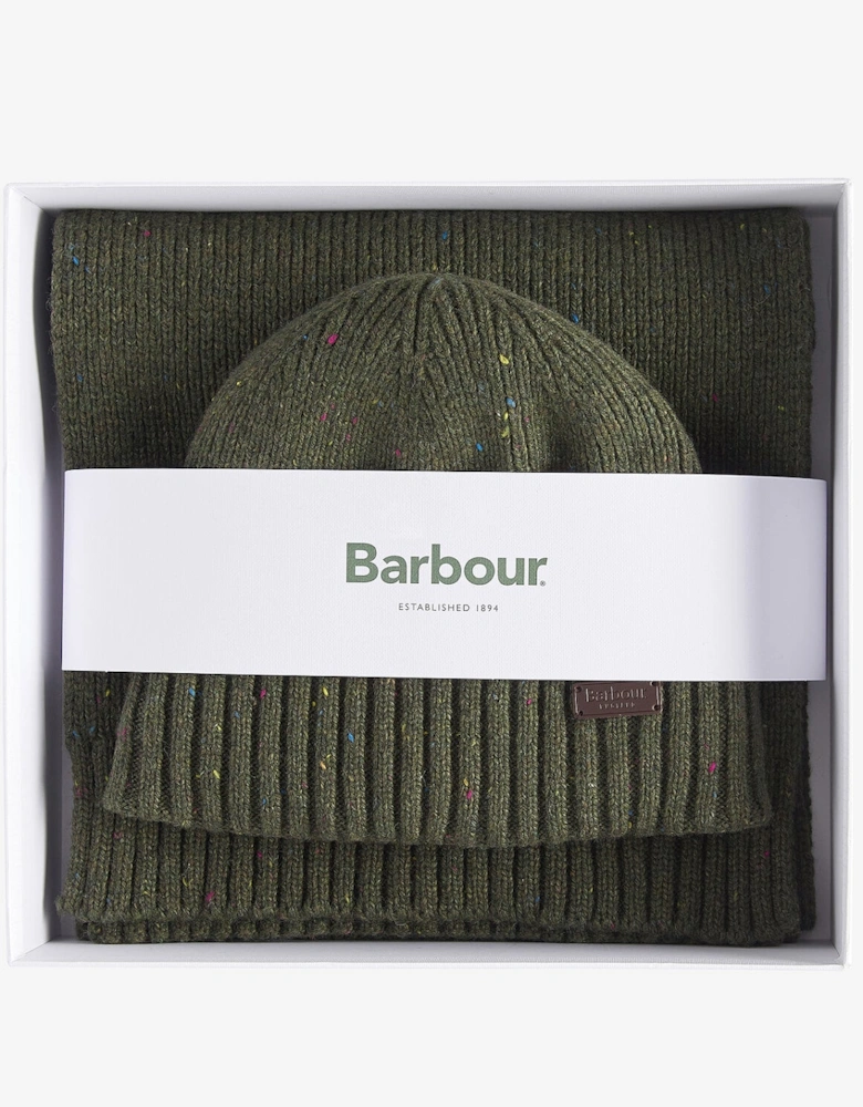 CARLTON FLECK BEANIE & SCARF Gift Set Mens Olive