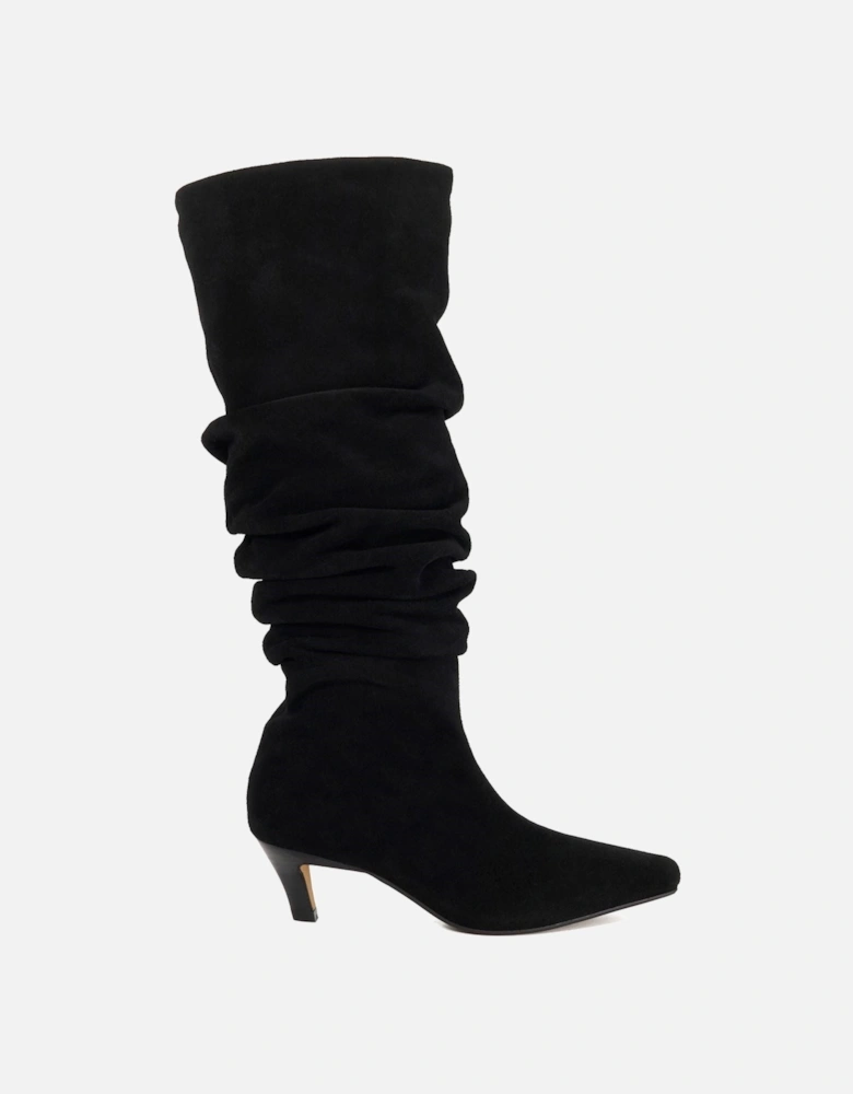 Dune Saunders Leather Women's Black Heeled Knee High Boots