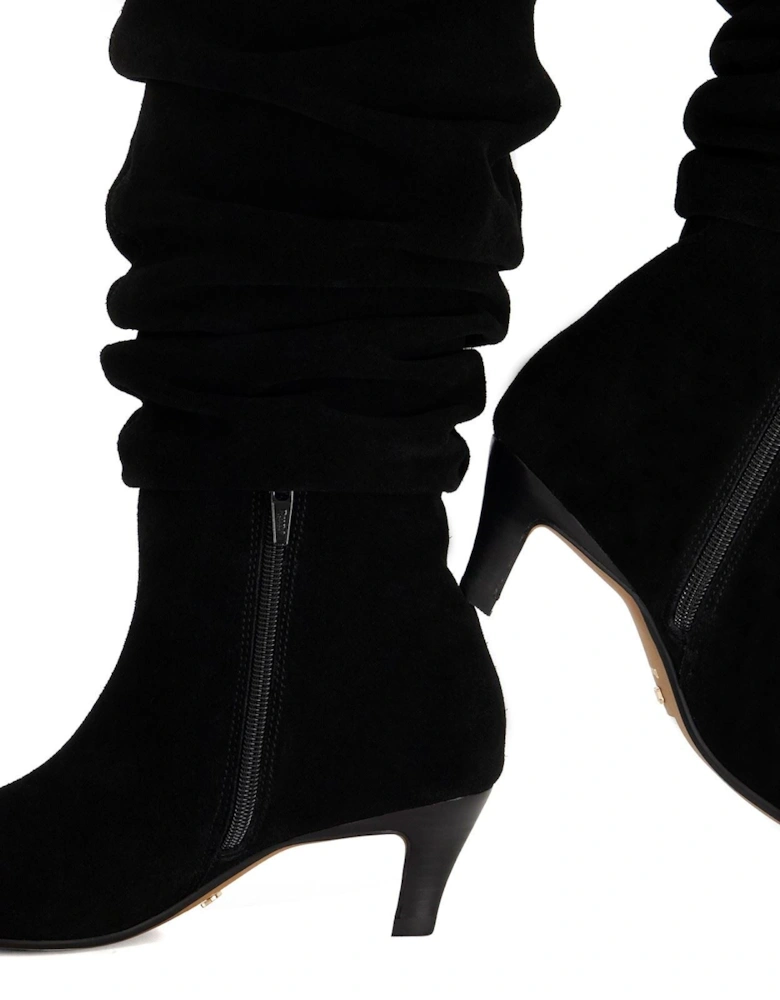 Dune Saunders Leather Women's Black Heeled Knee High Boots