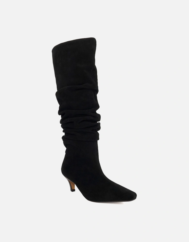 Dune Saunders Leather Women's Black Heeled Knee High Boots