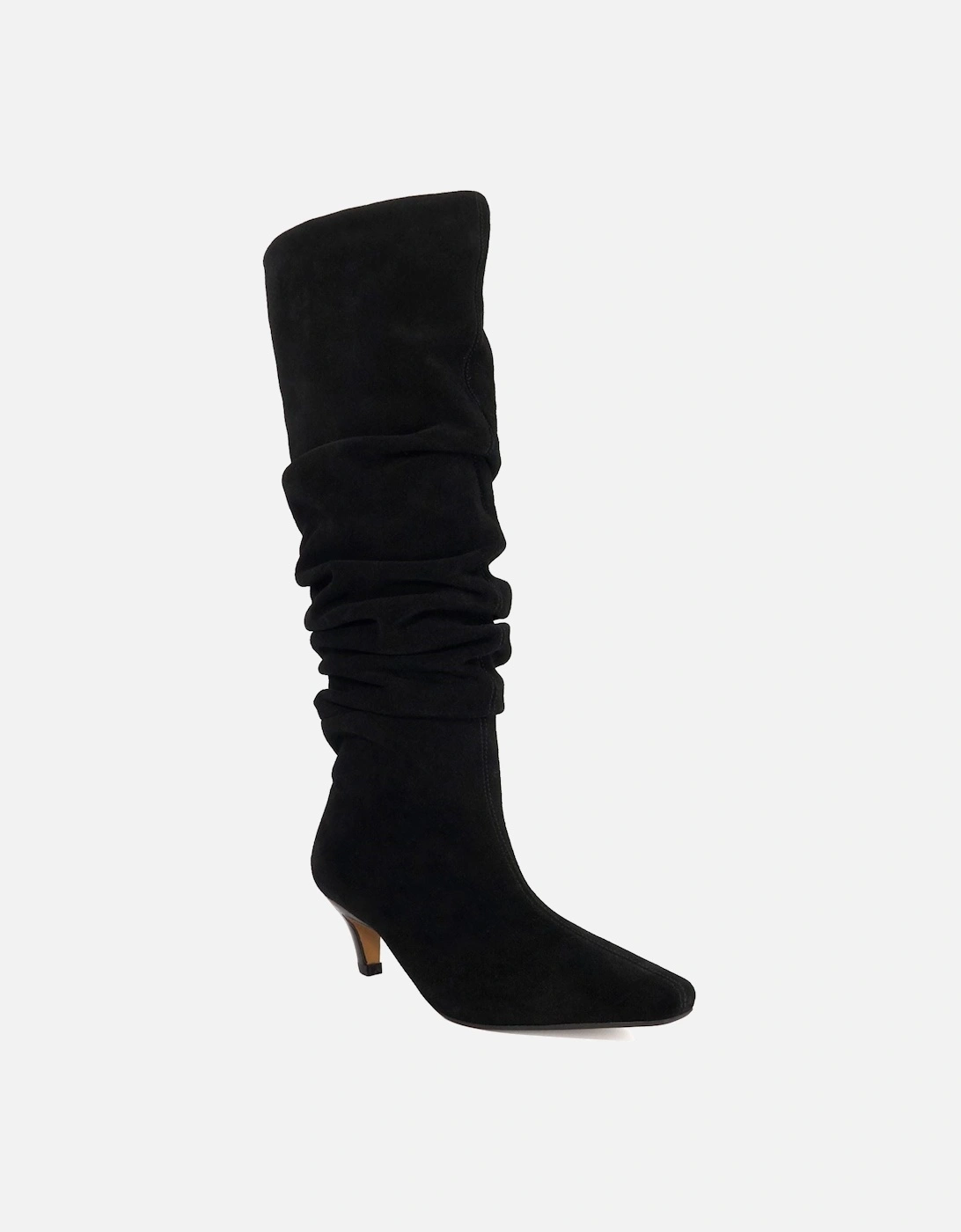 Dune Saunders Leather Women's Black Heeled Knee High Boots, 6 of 5